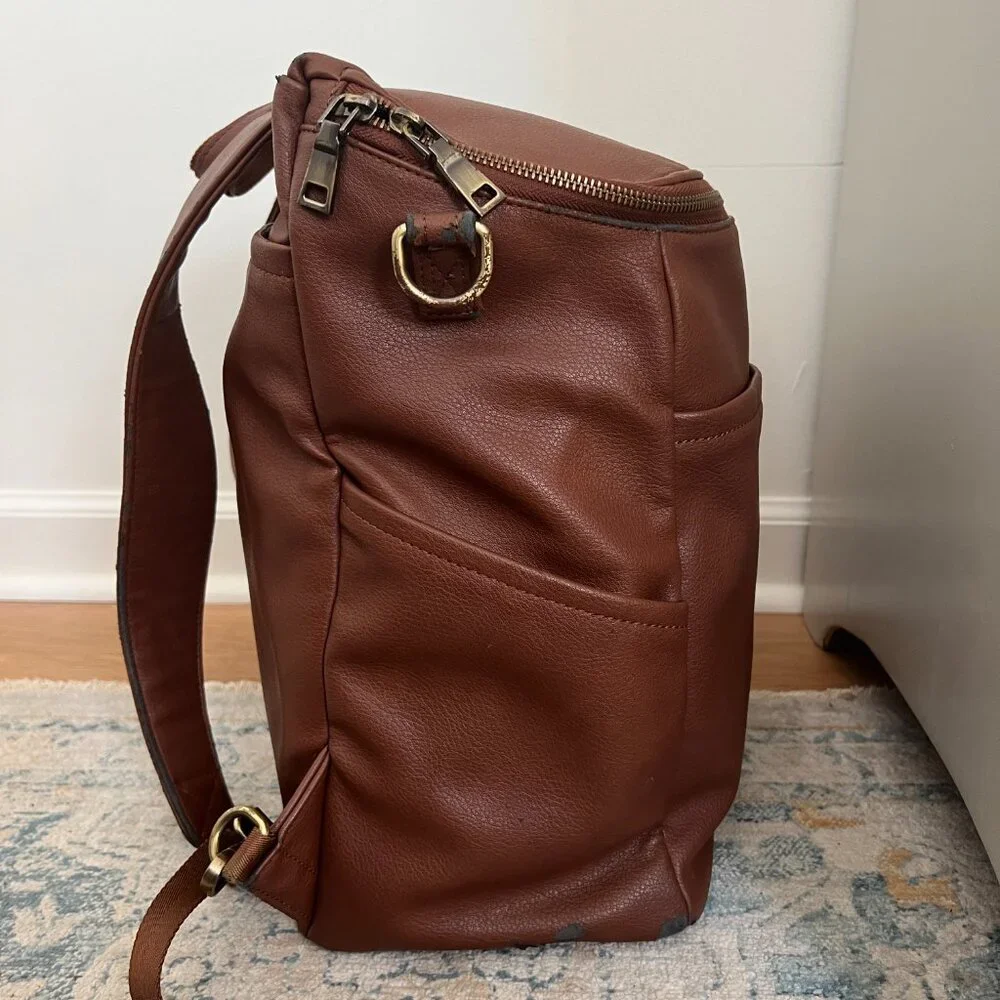Azaria Brown Leather Baby Diaper Bag Backpack